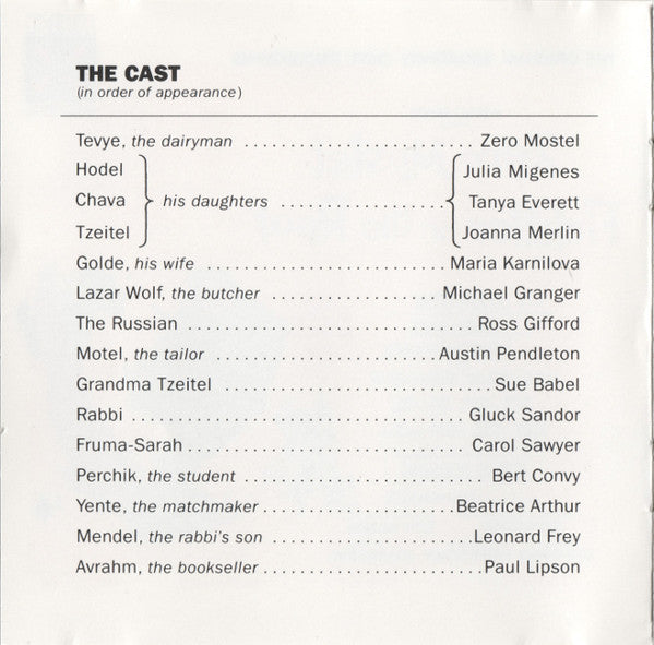 "Fiddler On The Roof" Original Broadway Cast : Fiddler On The Roof (CD, Album, RE)