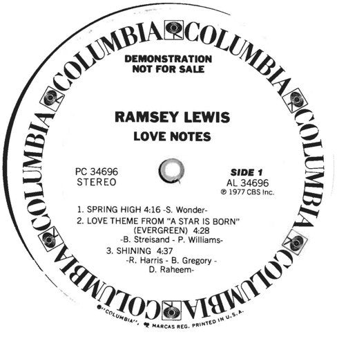 Ramsey Lewis : Love Notes (LP, Album, Promo)