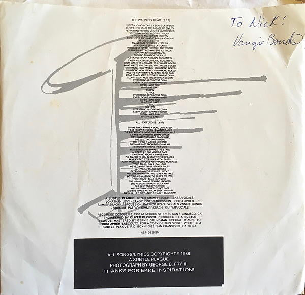 A Subtle Plague : The Failed Pop Experiment (7", Single)