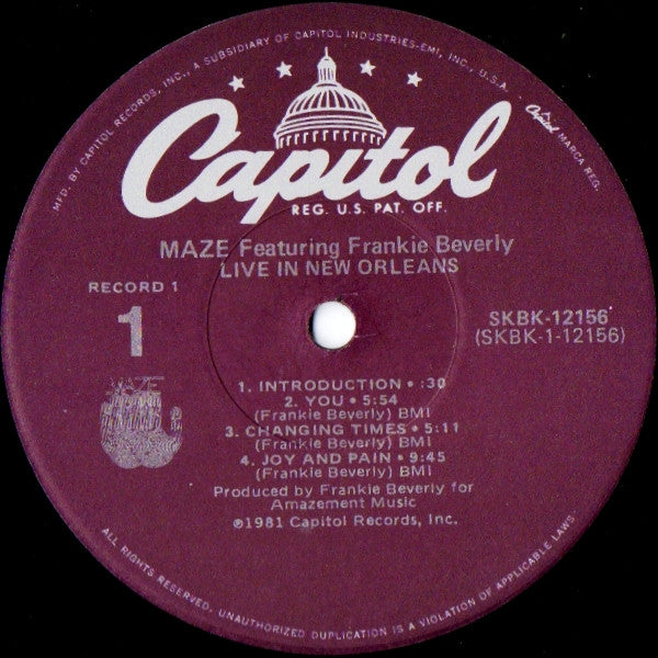 Maze Featuring Frankie Beverly : Live In New Orleans (2xLP, Album, Jac)