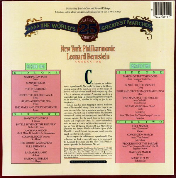 Leonard Bernstein - New York Philharmonic : The World's 25 Greatest Marches (2xLP, Comp)