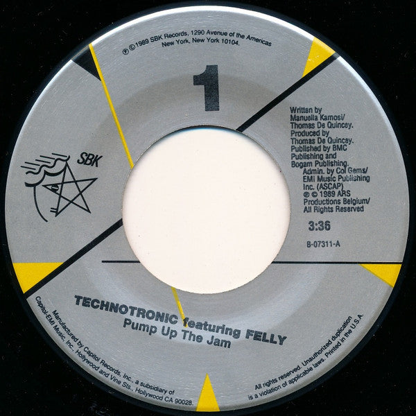 Technotronic Featuring Felly : Pump Up The Jam (7", Single)