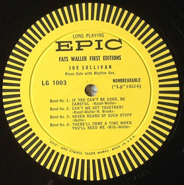 Joe Sullivan : Fats Waller First Editions (10", Album, Mono)