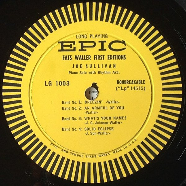 Joe Sullivan : Fats Waller First Editions (10", Album, Mono)