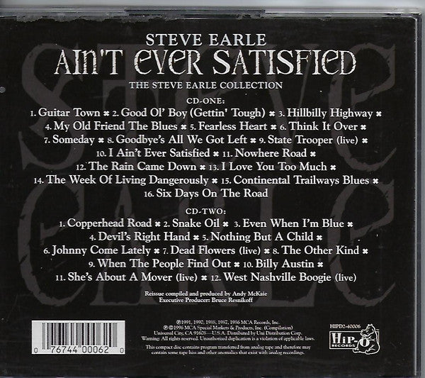 Steve Earle : Ain't Ever Satisfied (The Steve Earle Collection) (2xCD, Comp, RM, UNI)