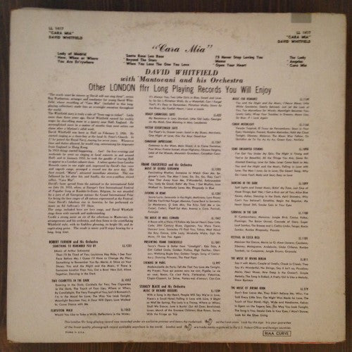 David Whitfield With Mantovani And His Orchestra And The Roland Shaw Orchestra : Cara Mia (LP, Album, Mono)
