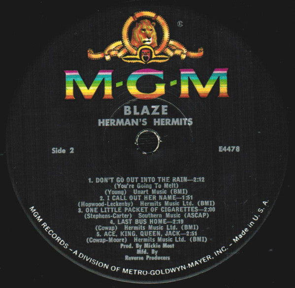 Herman's Hermits : Blaze (LP, Album, Mono, MGM)