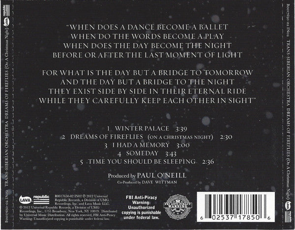 Trans-Siberian Orchestra : Dreams Of Fireflies (On A Christmas Night) (CD, EP)