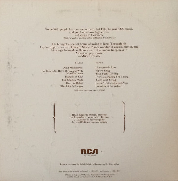 Fats Waller : A Legendary Performer (LP, Comp)