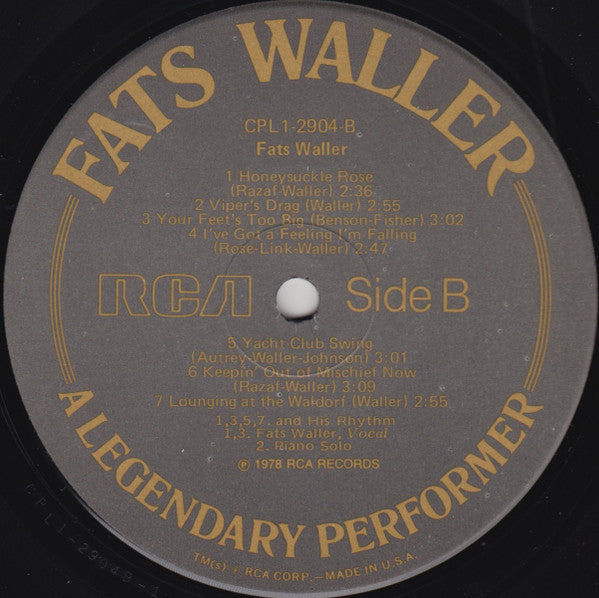 Fats Waller : A Legendary Performer (LP, Comp)
