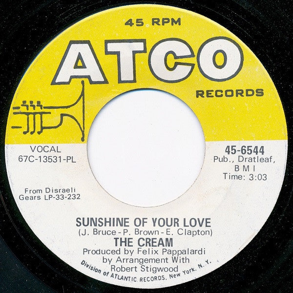 Cream (2) : Sunshine Of Your Love (7", Single, Mono, PL )