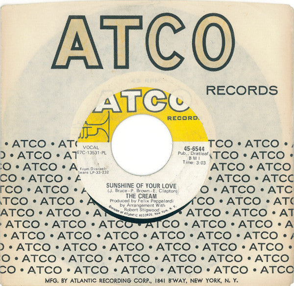 Cream (2) : Sunshine Of Your Love (7", Single, Mono, PL )