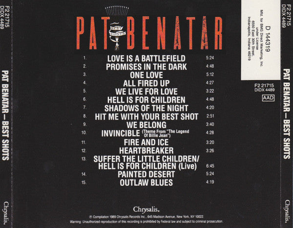Pat Benatar : Best Shots (CD, Comp, Club)