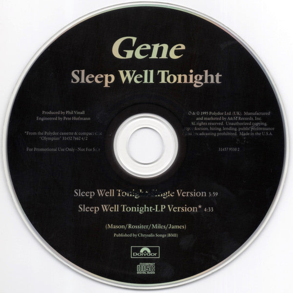 Gene : Sleep Well Tonight (CD, Single, Promo, Dig)