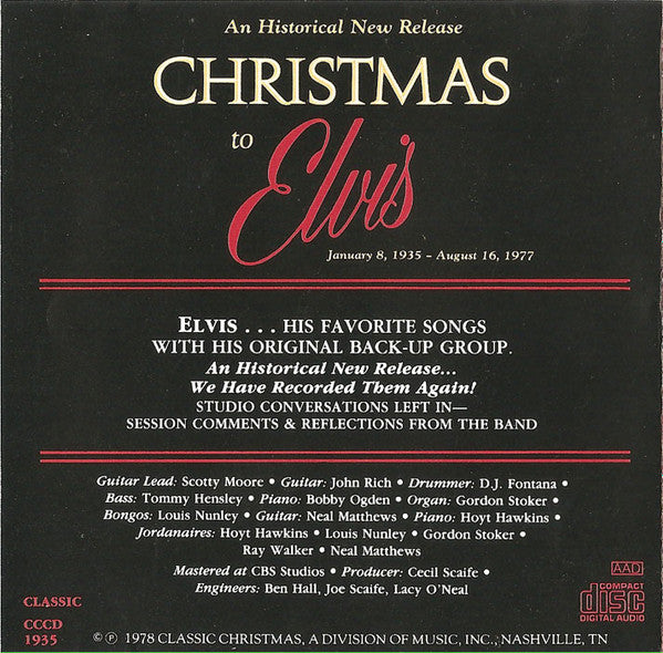 The Jordanaires : Christmas To Elvis (CD, Album, RE, Dis)