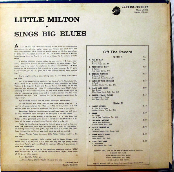 Little Milton : Sings Big Blues (LP, Album, Mono)