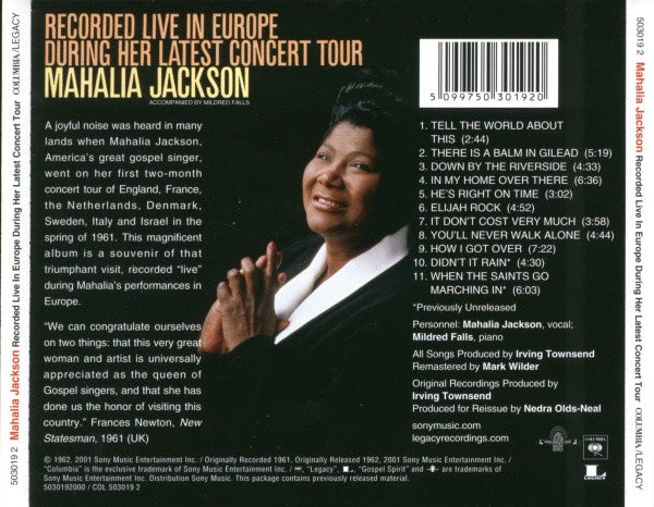 Mahalia Jackson : Recorded Live In Europe During Her Latest Concert Tour (CD, RE)