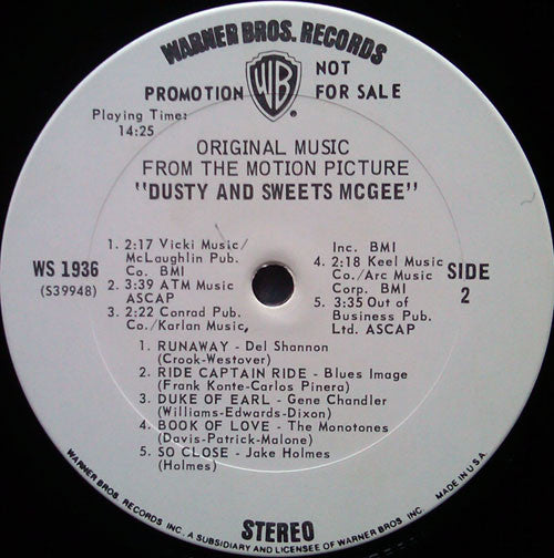 Various : Music From The Motion Picture Dusty And Sweets McGee (LP, Comp, Promo)
