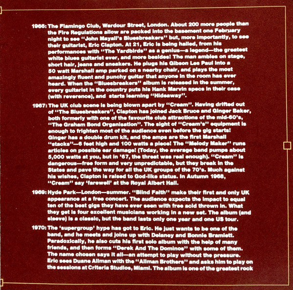 Eric Clapton : Timepieces Vol. II - 'Live' In The Seventies (CD, Comp, RE)