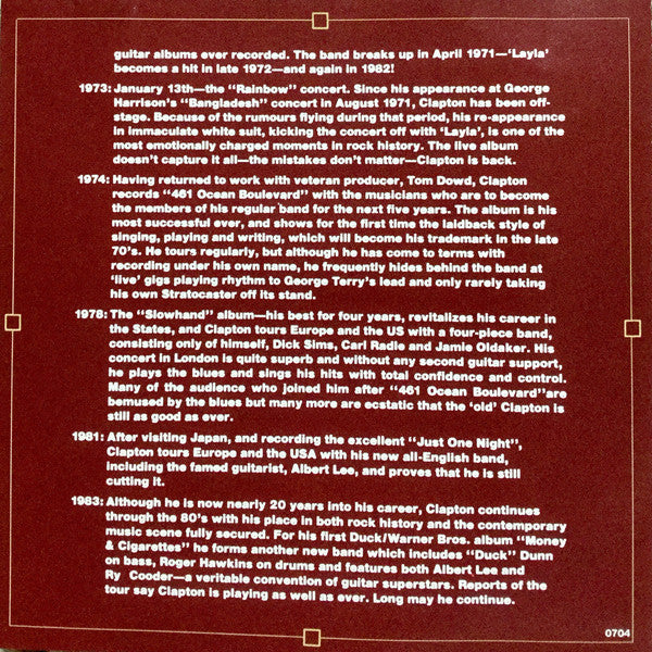 Eric Clapton : Timepieces Vol. II - 'Live' In The Seventies (CD, Comp, RE)