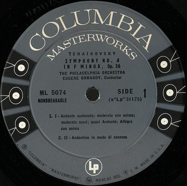 Tchaikovsky* - The Philadelphia Orchestra, Eugene Ormandy : Symphony No. 4 In F Minor, Op. 36 (LP, Album, Mono)