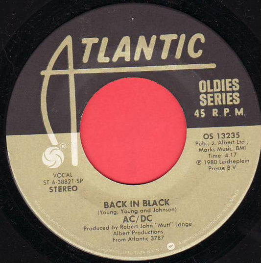 AC/DC : You Shook Me All Night Long / Back In Black (7", Single, RE, Gol)