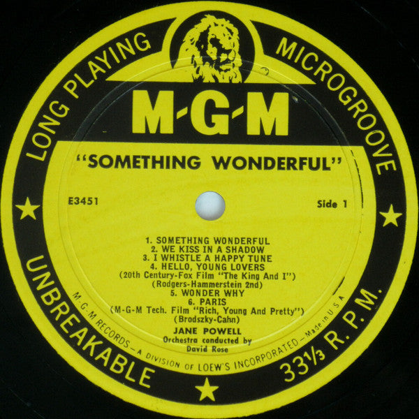 Jane Powell With David Rose & His Orchestra : Something Wonderful (LP, Mono)