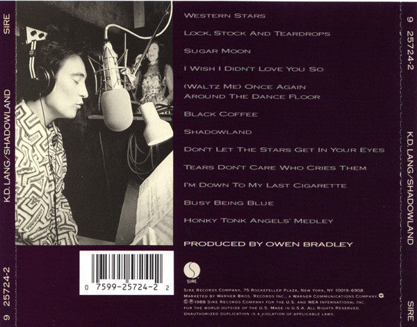 k.d. lang : Shadowland (The Owen Bradley Sessions) (CD, Album)