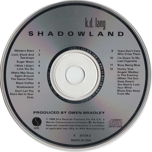 k.d. lang : Shadowland (The Owen Bradley Sessions) (CD, Album)