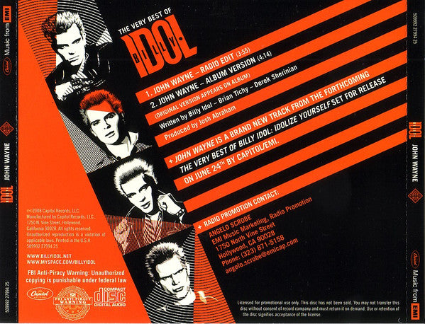 Billy Idol : John Wayne (CD, Single, Promo)