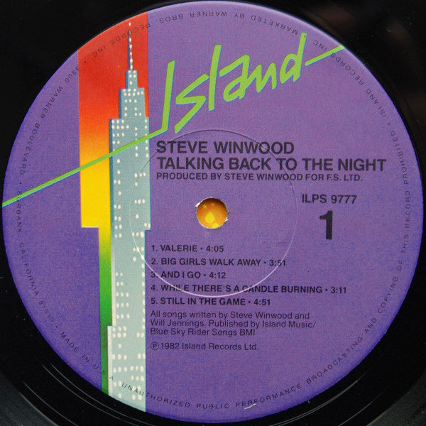 Steve Winwood : Talking Back To The Night (LP, Album, Los)