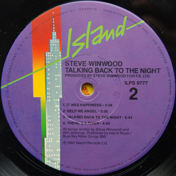 Steve Winwood : Talking Back To The Night (LP, Album, Los)