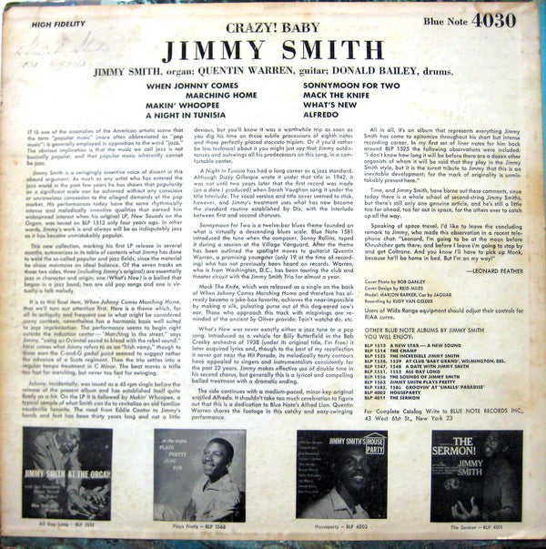 Jimmy Smith : Crazy! Baby (LP, Album, Mono, RP)