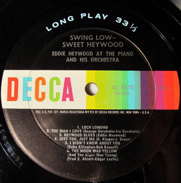 Eddie Heywood At The Piano And Eddie Heywood And His Orchestra : Swing Low-Sweet Heywood (LP, Album, Mono)