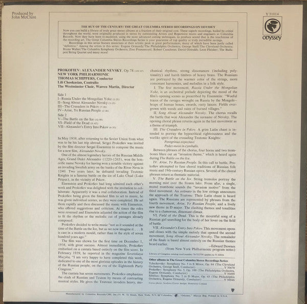 Thomas Schippers, New York Philharmonic, Lili Chookasian, Westminster Symphonic Choir, Sergei Prokofiev : Alexander Nevsky (LP, RE)