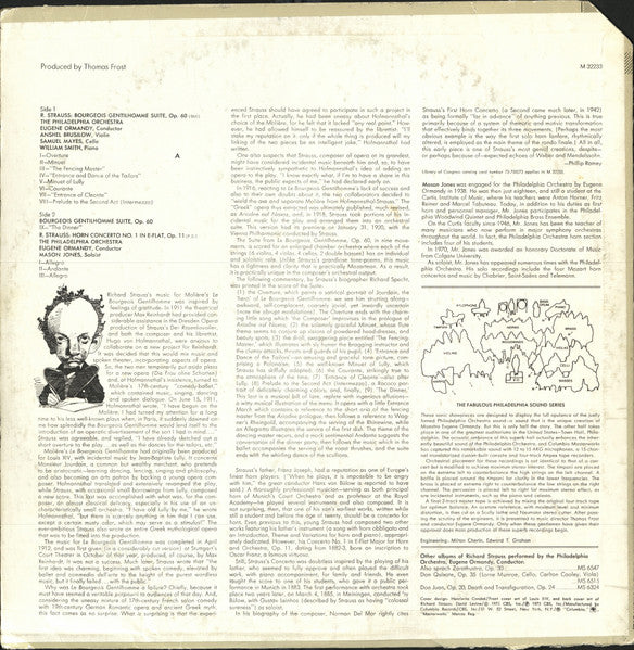 Eugene Ormandy / Richard Strauss, The Philadelphia Orchestra / Mason Jones (2) : Bourgeois Gentilhomme Suite / Horn Concerto No.1 In E-Flat (LP, Album)