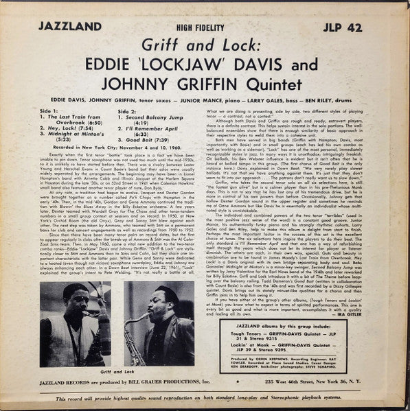 Eddie 'Lockjaw' Davis & Johnny Griffin Quintet* : Griff & Lock (LP, Album, Mono, Ora)