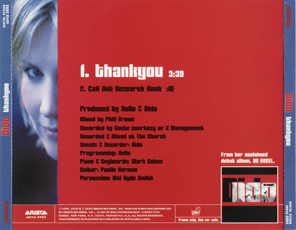 Dido : Thankyou (CD, Single, Promo)