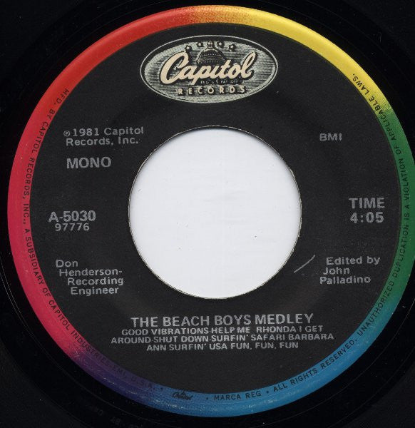 The Beach Boys : The Beach Boys Medley (7", Single, Mono, RE)
