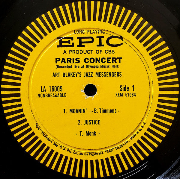 Art Blakey & The Jazz Messengers : Paris Concert (LP, Album, Mono)