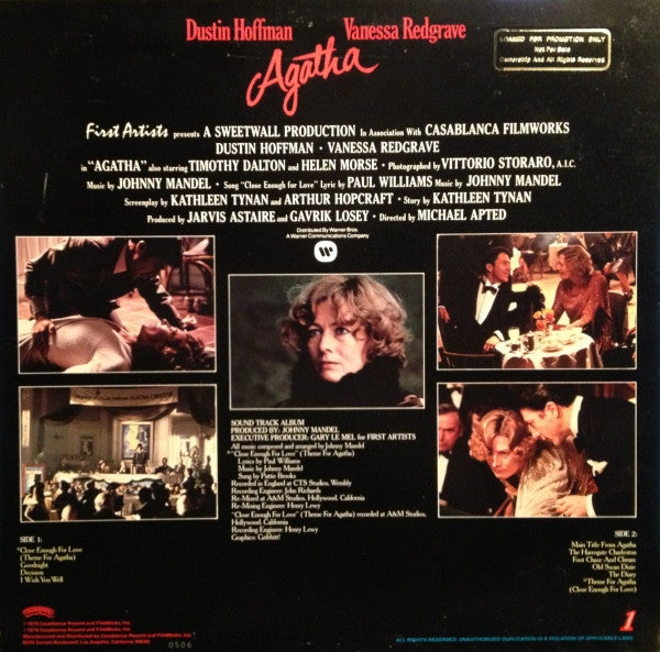 Johnny Mandel : Agatha (Music From The Original Motion Picture Soundtrack) (LP, Promo)