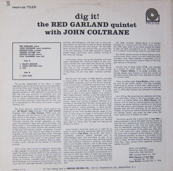 The Red Garland Quintet With John Coltrane : Dig It! (LP, Album)