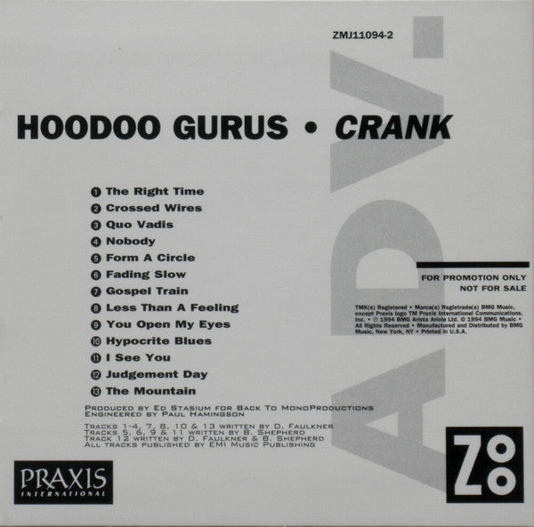 Hoodoo Gurus : Crank (CD, Album, Promo, Car)