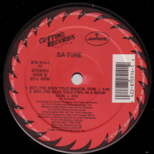Safire : Boy, I've Been Told (12", Single)