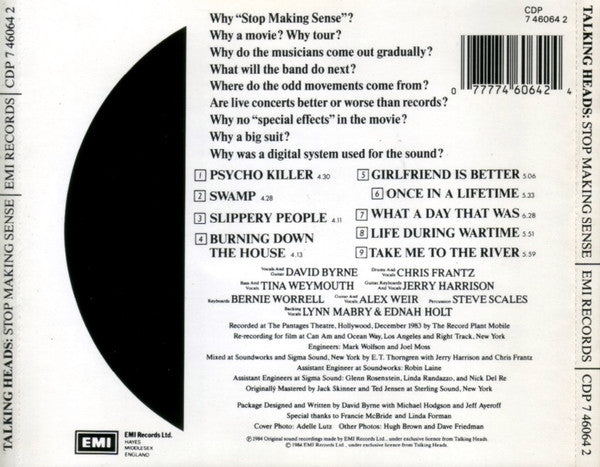 Talking Heads : Stop Making Sense (CD, Album, RE)