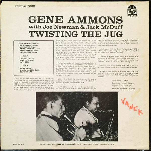 Gene Ammons, Joe Newman, Brother Jack McDuff : Twisting The Jug (LP, Album, Mono)