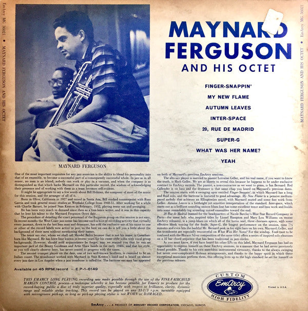 Maynard Ferguson Octet : Maynard Ferguson And His Octet (LP, Album, Mono)