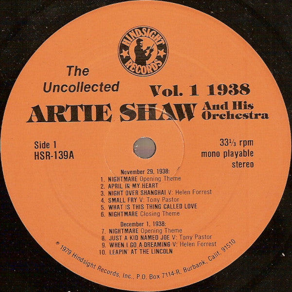 Artie Shaw And His Orchestra : The Uncollected Artie Shaw, Vol. 1, 1938 (LP, Album, Mono)