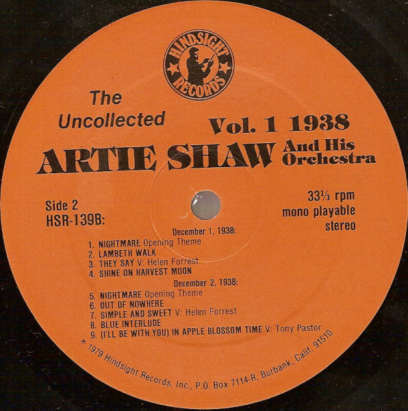 Artie Shaw And His Orchestra : The Uncollected Artie Shaw, Vol. 1, 1938 (LP, Album, Mono)