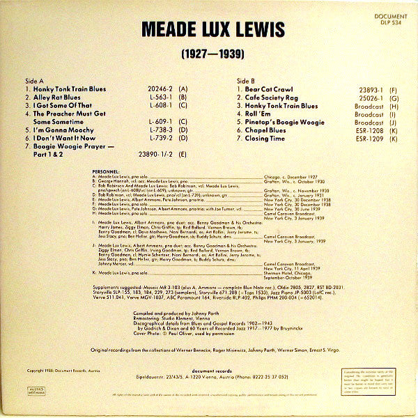 Meade "Lux" Lewis : Meade Lux Lewis (1927-1939) (LP, Comp, Mono, Ltd, RM)